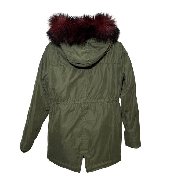 Abercrombie & Fitch Kids Green Parka Coat - Faux Fur Hood - Size 11/12 - Picture 2 of 9
